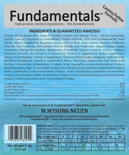 Wysong Fundamentals Canine/Feline Formula Dry Dog/Cat Food, Four, 5 lb. bags