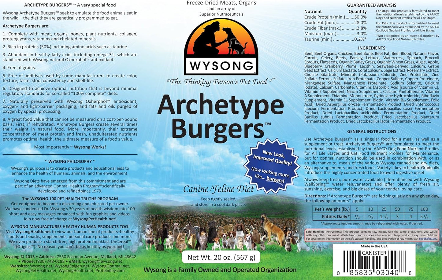 Wysong Archetype Burgers Canine/Feline Diet Dog/Cat Food- 15 Ounce Canister