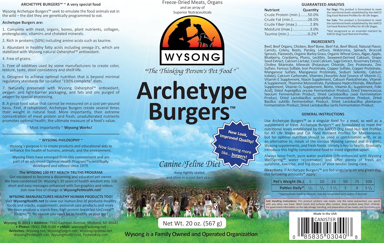 Wysong Archetype Burgers Canine/Feline Diet Dog/Cat Food- 15 Ounce Canister
