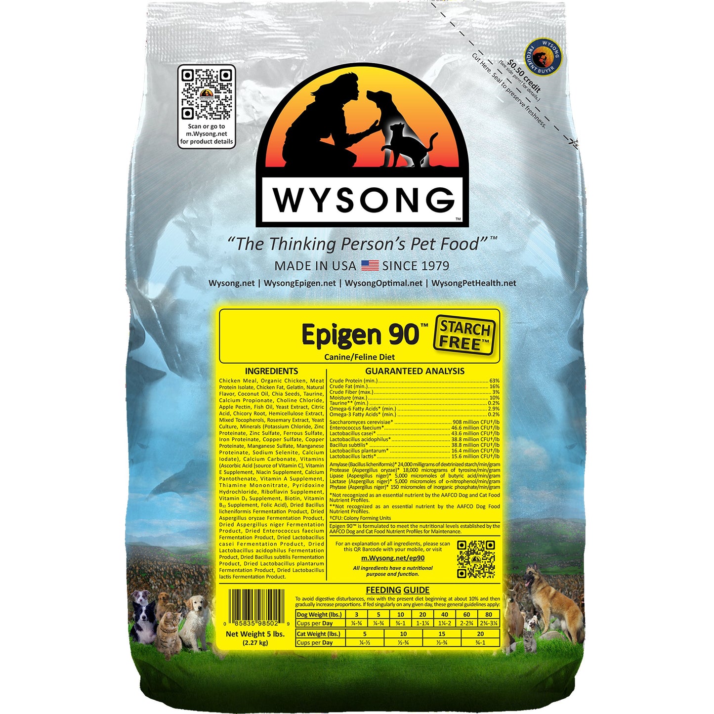 Wysong Epigen 90 Starch Free Canine Feline Dry Formula Dog Cat Food, Four- 5 Pound Bags (WDCFE9020)